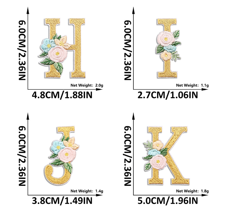 26PCS Iron On Letters with Flowers, Iron On Patches Embroidery Letter DIY Craft
