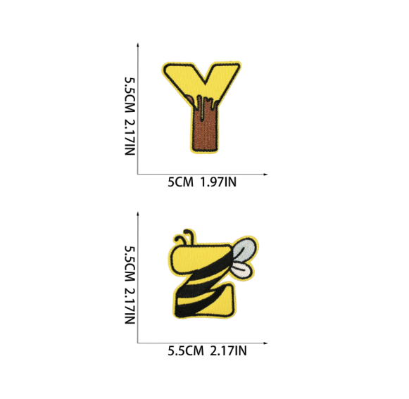 26PC Bee Elements Embroidered Patches 26-Letter Sew On/Iron On Patch Appliques