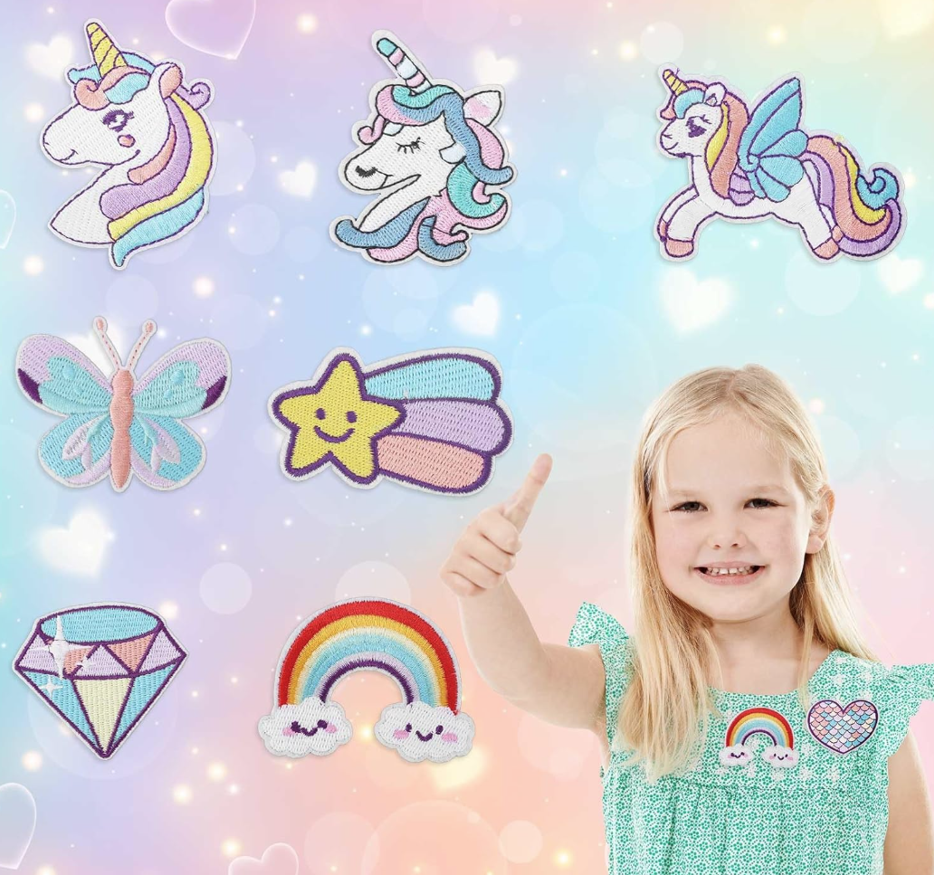 8pcs Dreamy Unicorn Iron On Patches Rainbow Heart Butterfly Diamond for Cloth