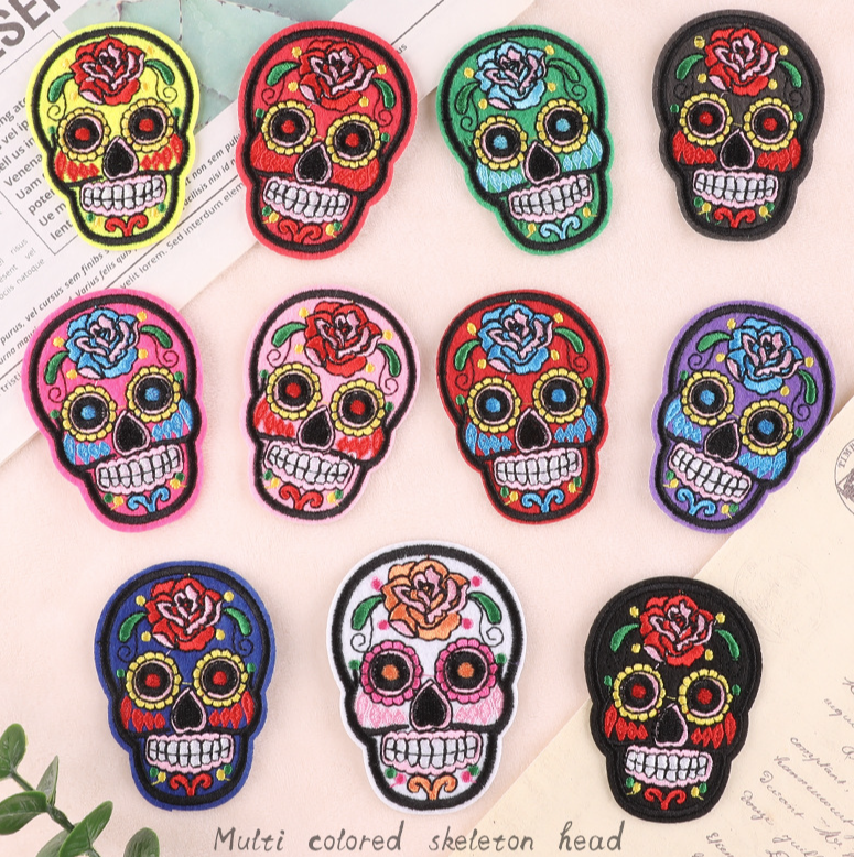 Flowered Skull Embroidered Patches For Clothing Fabric Sew On/Iron On Patches