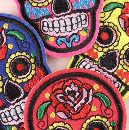 Flowered Skull Embroidered Patches For Clothing Fabric Sew On/Iron On Patches