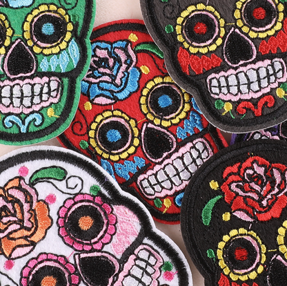Flowered Skull Embroidered Patches For Clothing Fabric Sew On/Iron On Patches