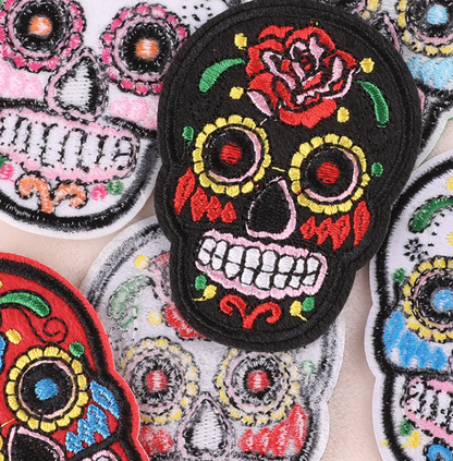 Flowered Skull Embroidered Patches For Clothing Fabric Sew On/Iron On Patches