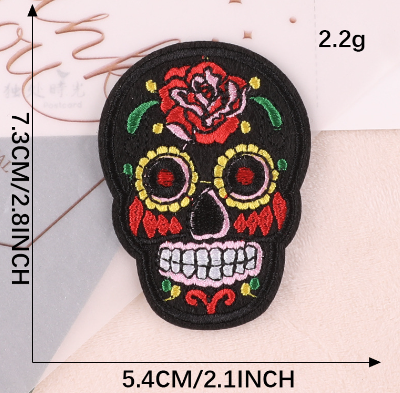 Flowered Skull Embroidered Patches For Clothing Fabric Sew On/Iron On Patches
