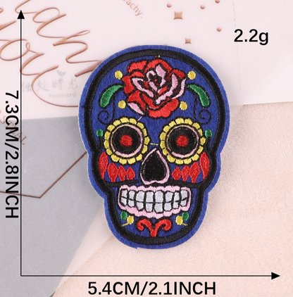 Flowered Skull Embroidered Patches For Clothing Fabric Sew On/Iron On Patches