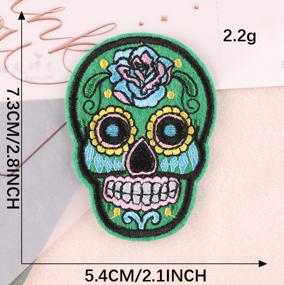 Flowered Skull Embroidered Patches For Clothing Fabric Sew On/Iron On Patches