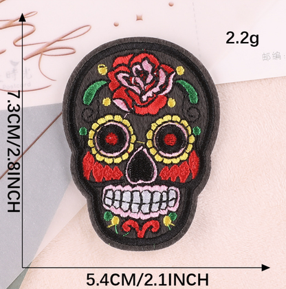 Flowered Skull Embroidered Patches For Clothing Fabric Sew On/Iron On Patches