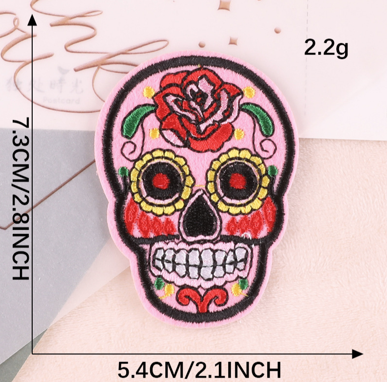 Flowered Skull Embroidered Patches For Clothing Fabric Sew On/Iron On Patches