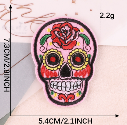 Flowered Skull Embroidered Patches For Clothing Fabric Sew On/Iron On Patches