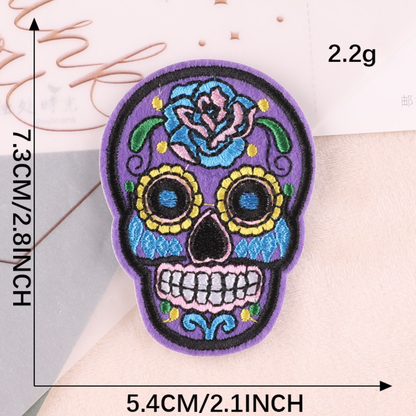 Flowered Skull Embroidered Patches For Clothing Fabric Sew On/Iron On Patches