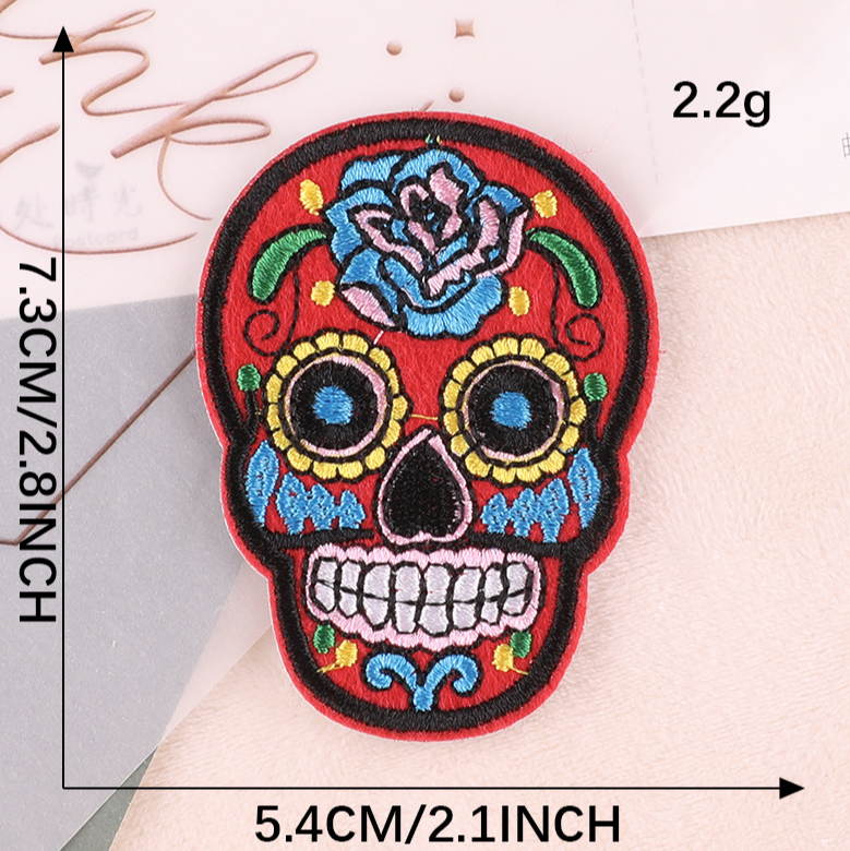 Flowered Skull Embroidered Patches For Clothing Fabric Sew On/Iron On Patches