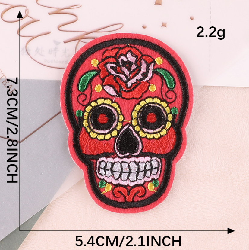 Flowered Skull Embroidered Patches For Clothing Fabric Sew On/Iron On Patches