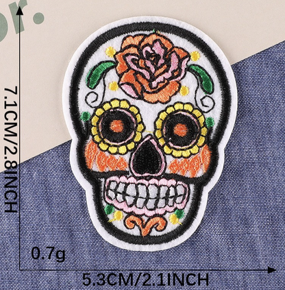 Flowered Skull Embroidered Patches For Clothing Fabric Sew On/Iron On Patches