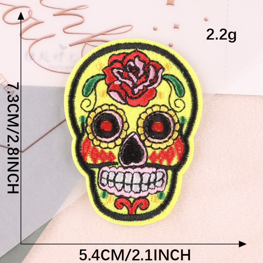 Flowered Skull Embroidered Patches For Clothing Fabric Sew On/Iron On Patches