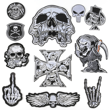 11 Pcs Skull Embroidered Sew On Iron On Patch Badge Fabric Clothes Vest Transfer