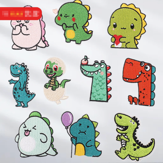 10pc Dinosaur Iron, On Patches Embroidered Applique Badge Sew On Patch