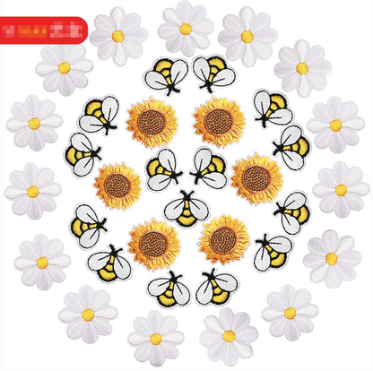 36pcs Bee Flower Set Iron, On Patches Embroidered Applique Badge Sew On Patch