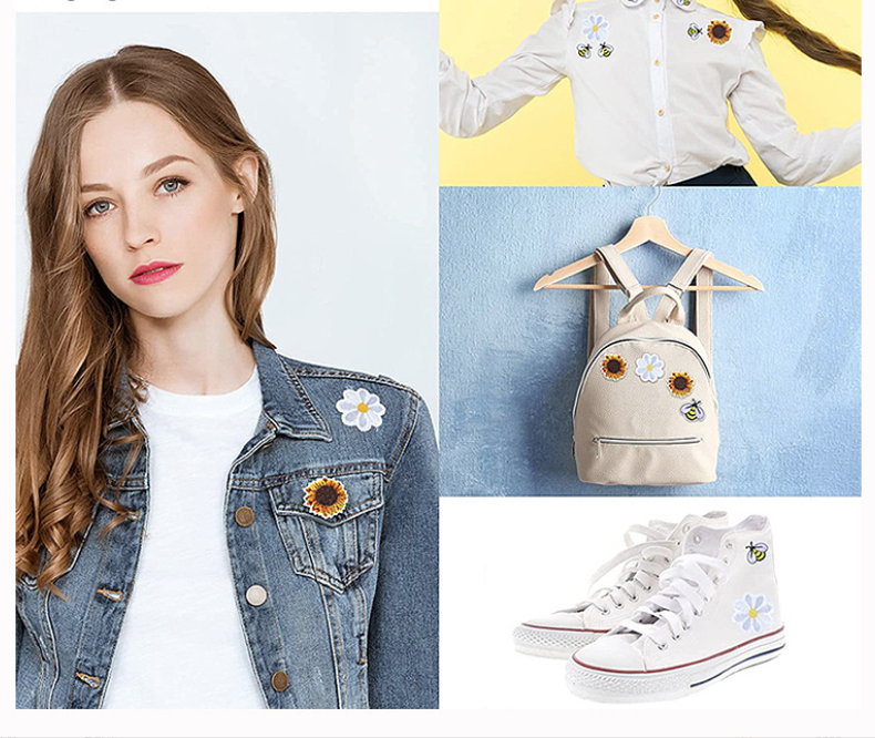 36pcs Bee Flower Set Iron, On Patches Embroidered Applique Badge Sew On Patch