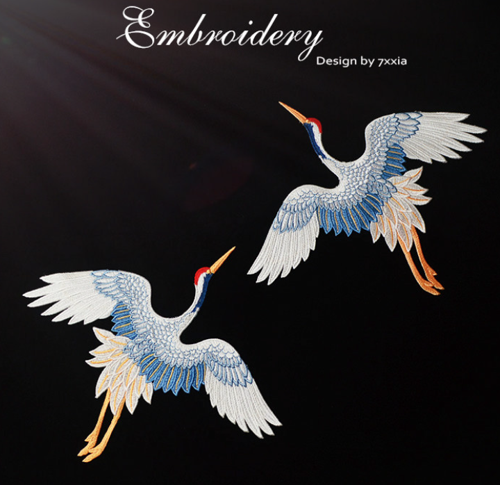 2Pcs Red Crowned Crane Birds Sew on Patches Clothes ,Large Animal Birds Shape