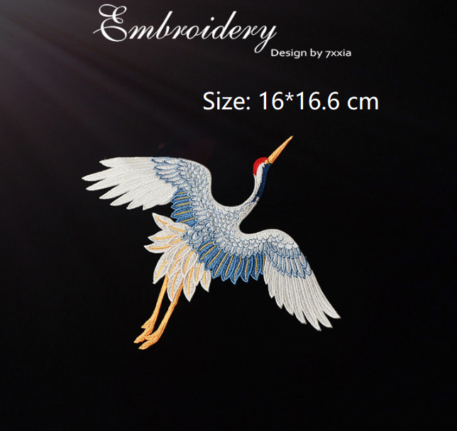 2Pcs Red Crowned Crane Birds Sew on Patches Clothes ,Large Animal Birds Shape