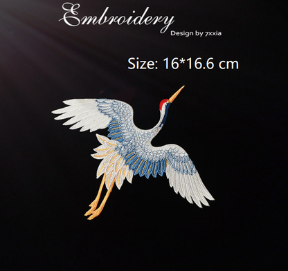 2Pcs Red Crowned Crane Birds Sew on Patches Clothes ,Large Animal Birds Shape