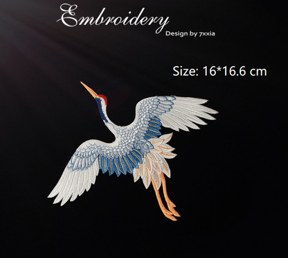 2Pcs Red Crowned Crane Birds Sew on Patches Clothes ,Large Animal Birds Shape