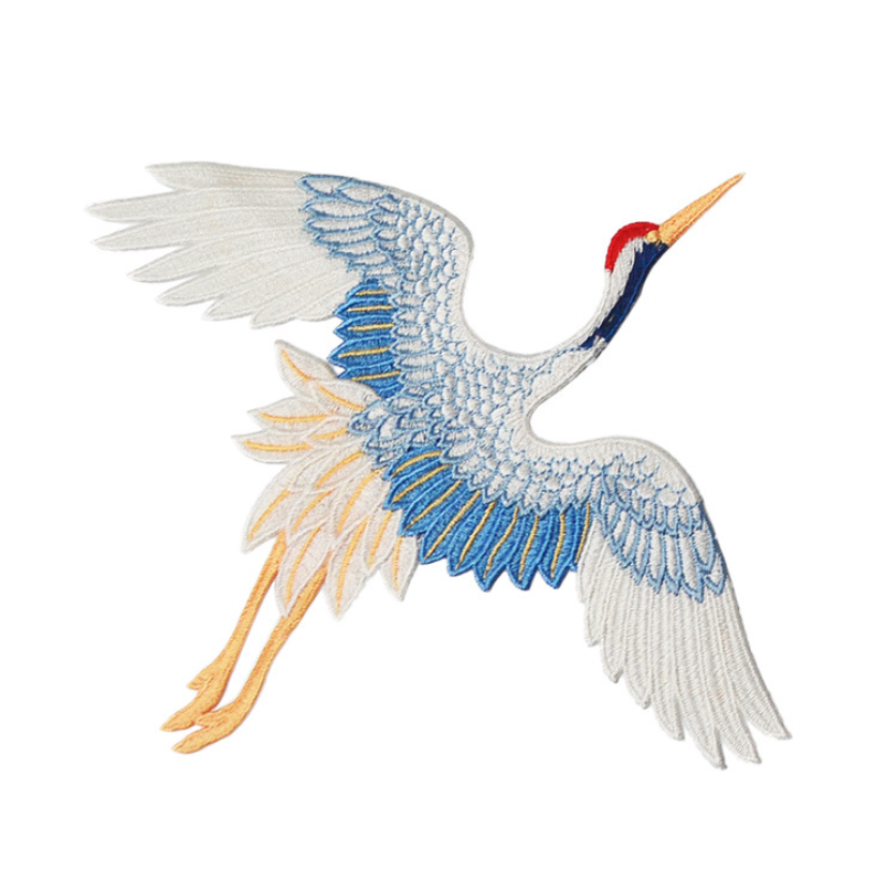 2Pcs Red Crowned Crane Birds Sew on Patches Clothes ,Large Animal Birds Shape