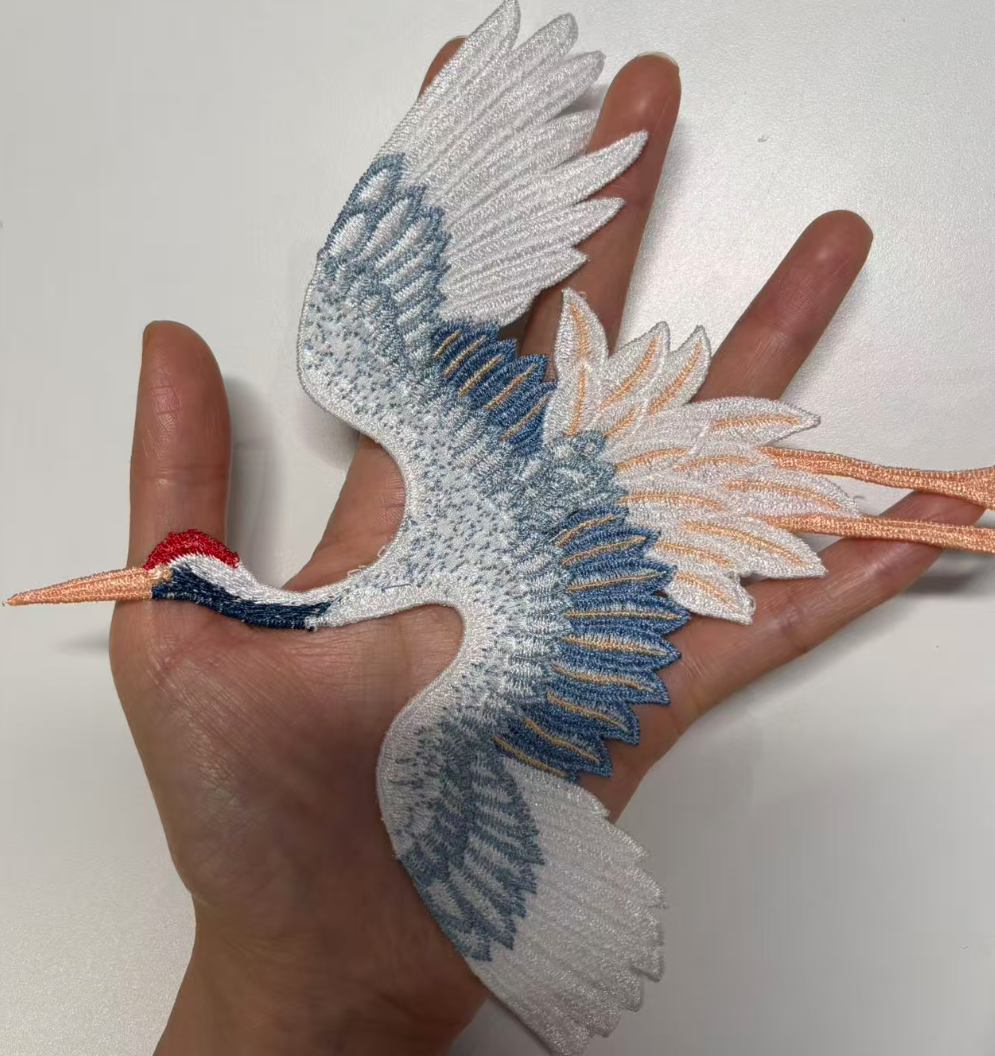 2Pcs Red Crowned Crane Birds Sew on Patches Clothes ,Large Animal Birds Shape