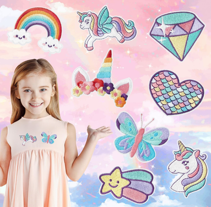 8Pcs Dreamy Unicorn Iron on/Sew on Patches Rainbow Star Heart Butterfly Diamond
