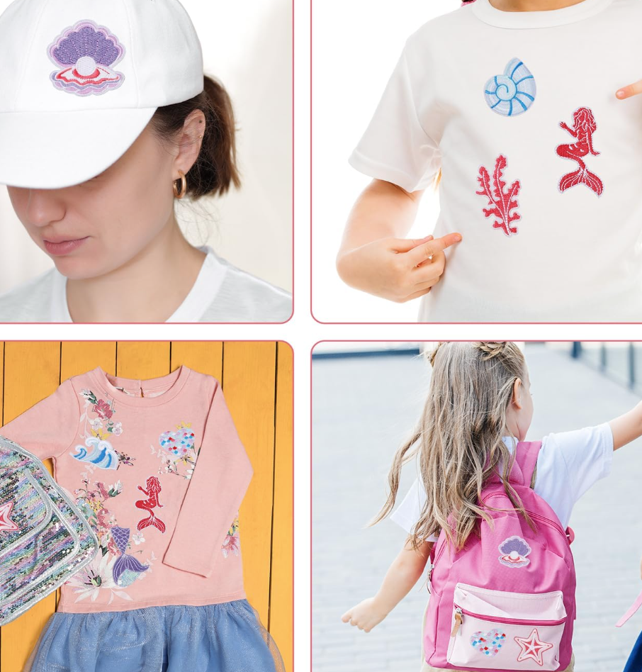 8pcs Iron on Patches for Clothes, Ocean Theme Sea Shell Mermaid Waves