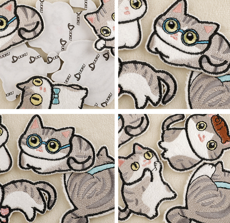 9 pcs Cat Set Stick On Patches Embroidered Applique Badge Sew On Patch UK