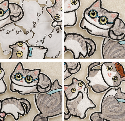 9 pcs Cat Set Stick On Patches Embroidered Applique Badge Sew On Patch UK