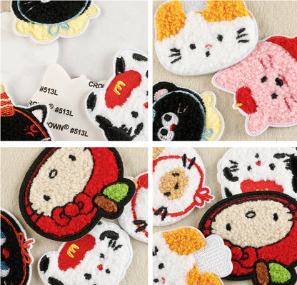 7pcs Animal Plush Stick on Patches Chenille Embroidered Applique Badge Sew On Patch