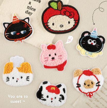 7pcs Animal Plush Stick on Patches Chenille Embroidered Applique Badge Sew On Patch