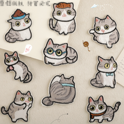 9 pcs Cat Set Stick On Patches Embroidered Applique Badge Sew On Patch UK