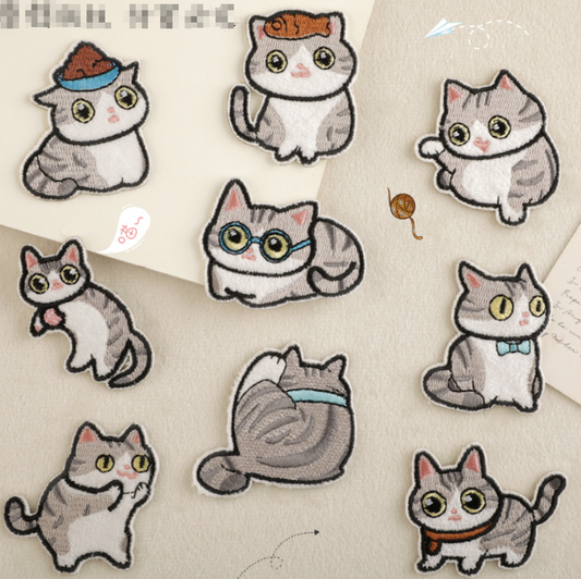 9 pcs Cat Set Stick On Patches Embroidered Applique Badge Sew On Patch UK
