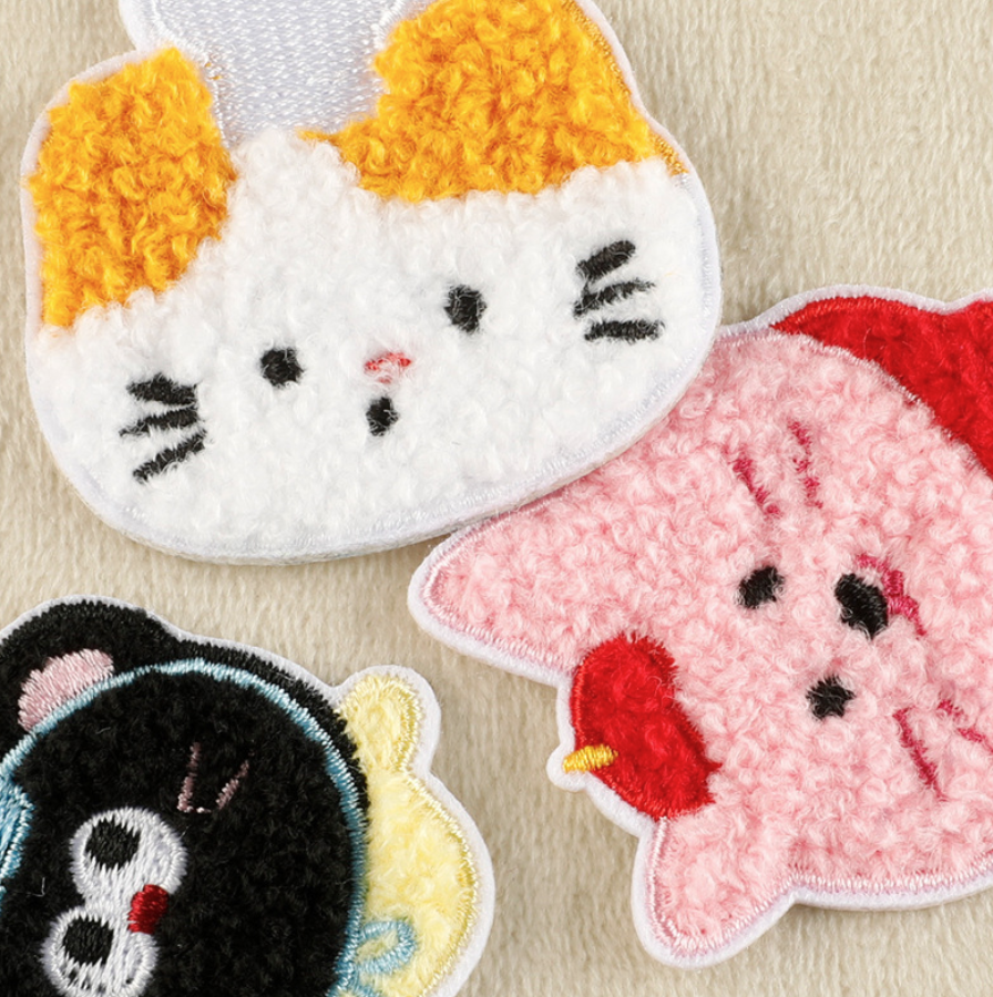 7pcs Animal Plush Stick on Patches Chenille Embroidered Applique Badge Sew On Patch