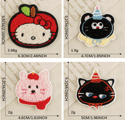 7pcs Animal Plush Stick on Patches Chenille Embroidered Applique Badge Sew On Patch