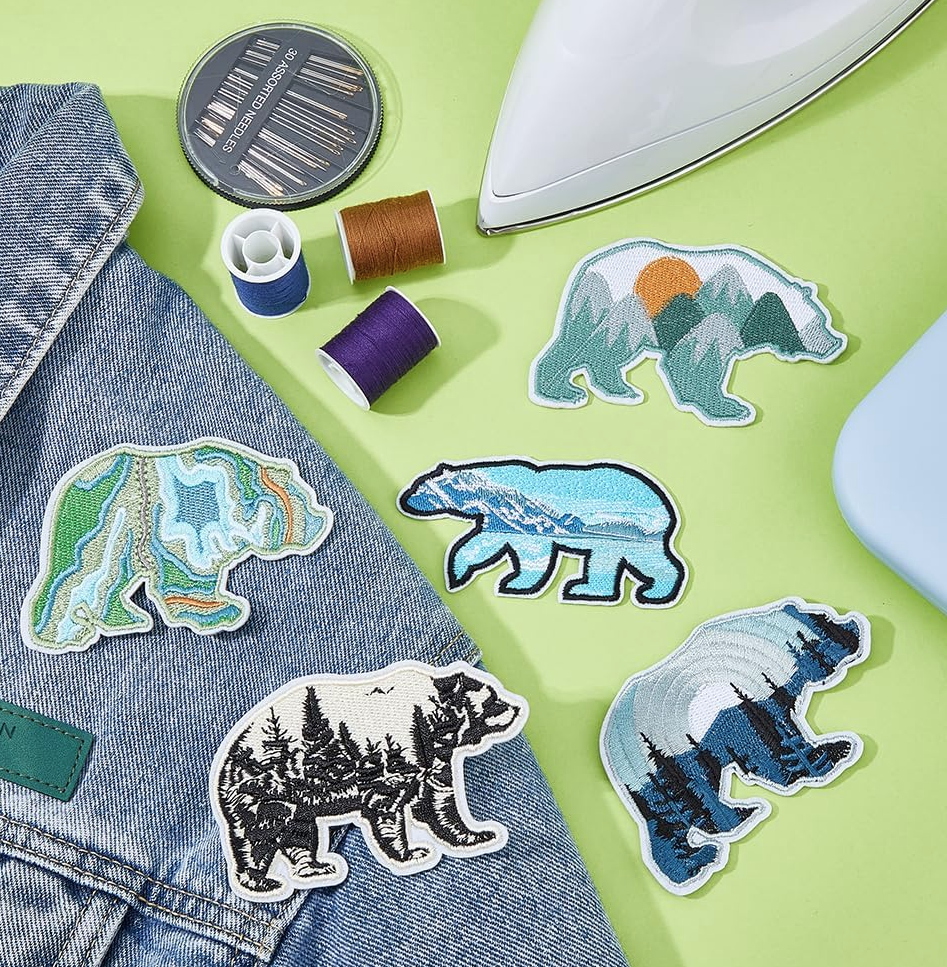 Bear Applique Patch Iron On Embroidered Patches for Outdoor Nature Craft Sewing