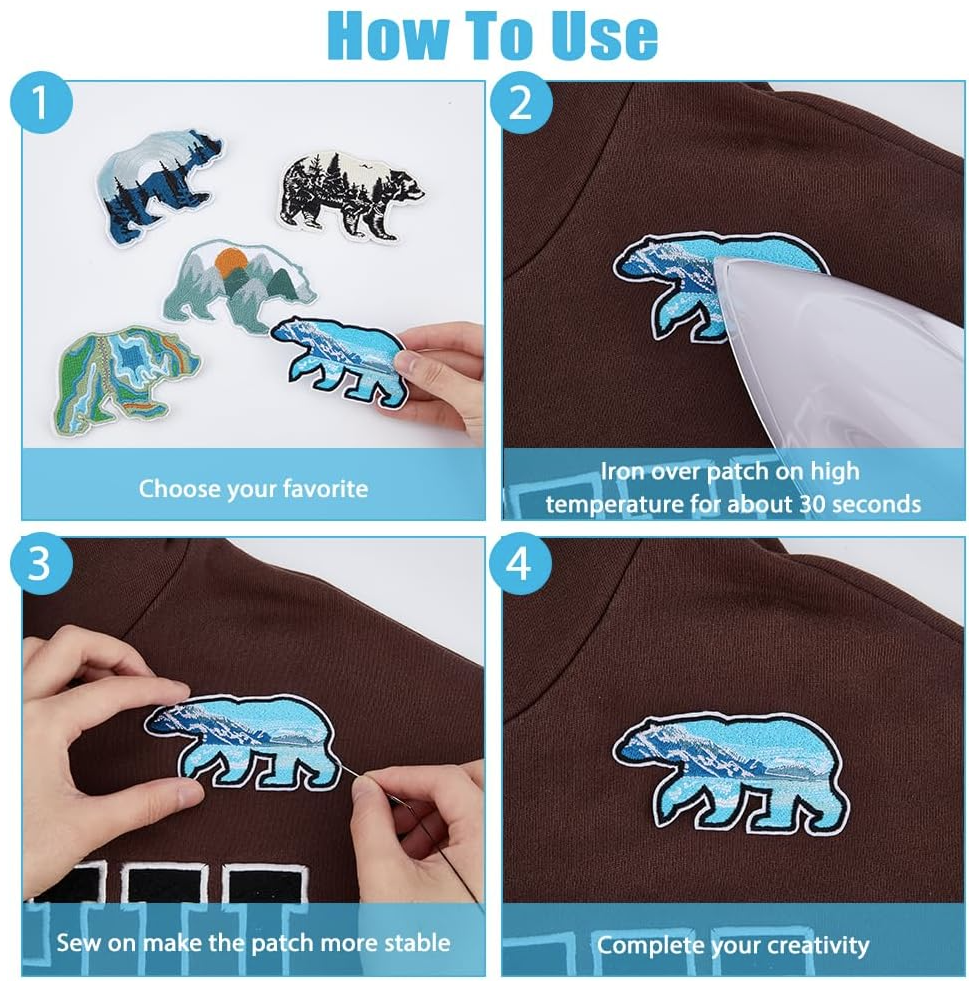 Bear Applique Patch Iron On Embroidered Patches for Outdoor Nature Craft Sewing