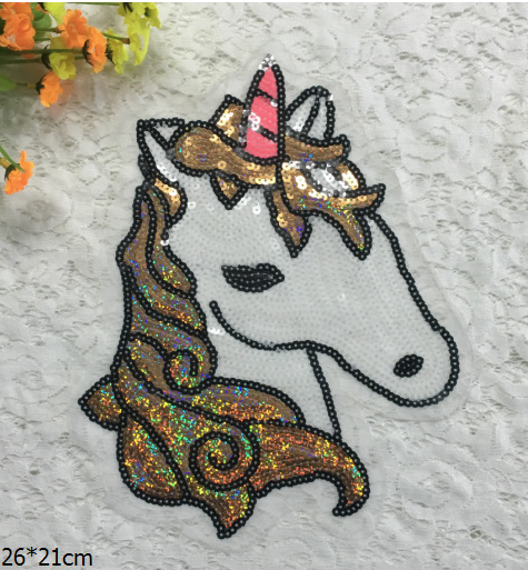 Large Unicorn Horse with Sequins - Sew on Patches Stickers