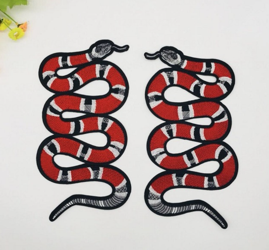 1 Pair Large Red Black Snake Iron on Patch Embroidered for DIY DIY Jacket Bag