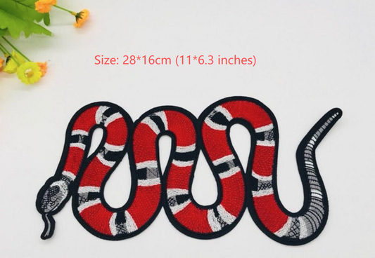 1 Pair Large Red Black Snake Iron on Patch Embroidered for DIY DIY Jacket Bag