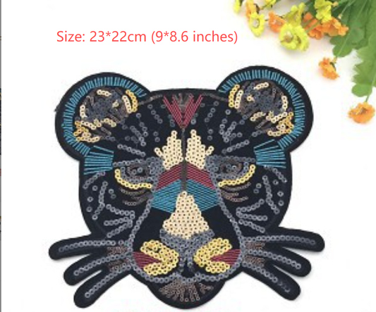 Large Leopard with sequins - Sew on Patches Stickers