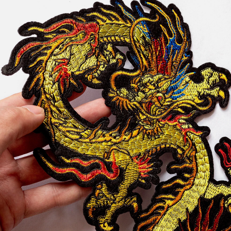 Large Dragon Embroidered Iron On Sew On Patch Badge Fabric DIY Jeans Jacket Bag