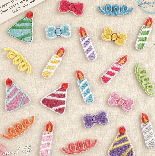 24pcs Birthday Party Candle Embroidered Iron On Sew On Patch Badge Fabric DIY Stick