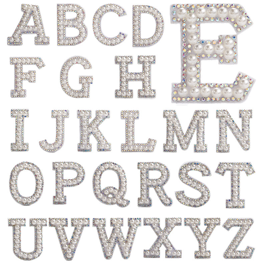26Pcs Pearl Rhinestone Letter Patches A-Z  Iron on Patches for Clothes Bead Embroidery Patch