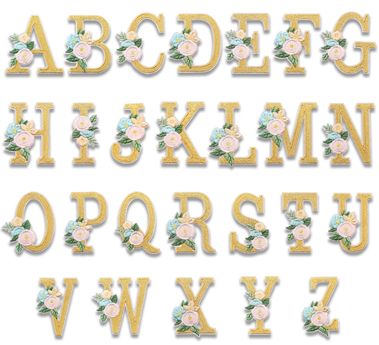 26PCS Iron On Letters with Flowers, Iron On Patches Embroidery Letter DIY Craft
