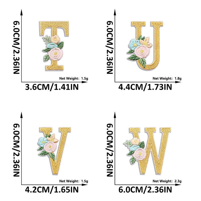 26PCS Iron On Letters with Flowers, Iron On Patches Embroidery Letter DIY Craft