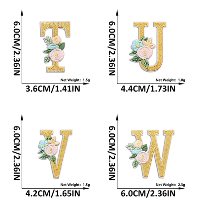 26PCS Iron On Letters with Flowers, Iron On Patches Embroidery Letter DIY Craft
